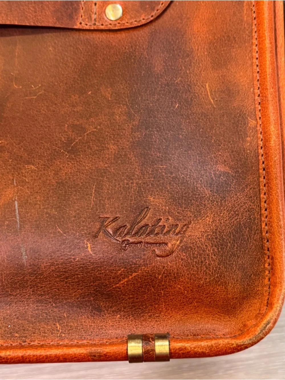 Kalating London Plane Leather Briefcase Burnt Orange Satchel Bag with pockets
